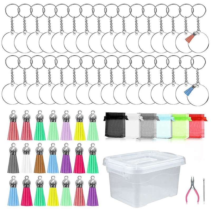 313pc Acrylic Keychain Blanks, Clear Circle Discs Keychain