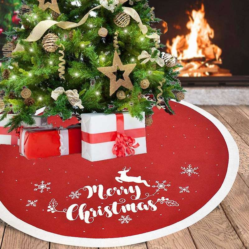 Christmas Tree Skirt Knitted Tree Skirt Snowflake Deer Embroidery