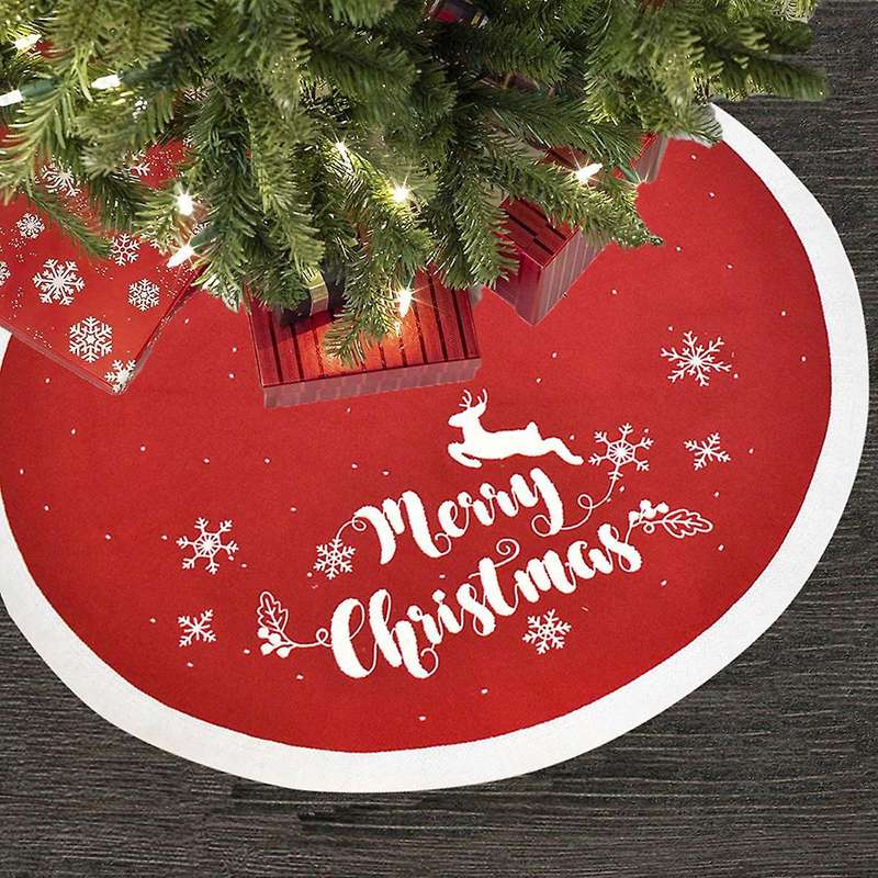 Christmas Tree Skirt Knitted Tree Skirt Snowflake Deer Embroidery