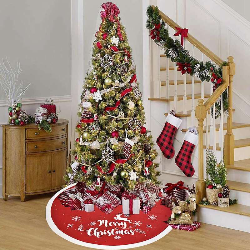 Christmas Tree Skirt Knitted Tree Skirt Snowflake Deer Embroidery