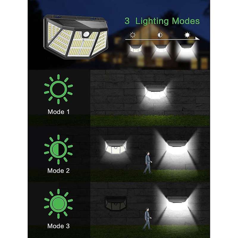 310 Led Solar Lights Outdoor 2 Packs, Solar Wall Light 270wide Angle