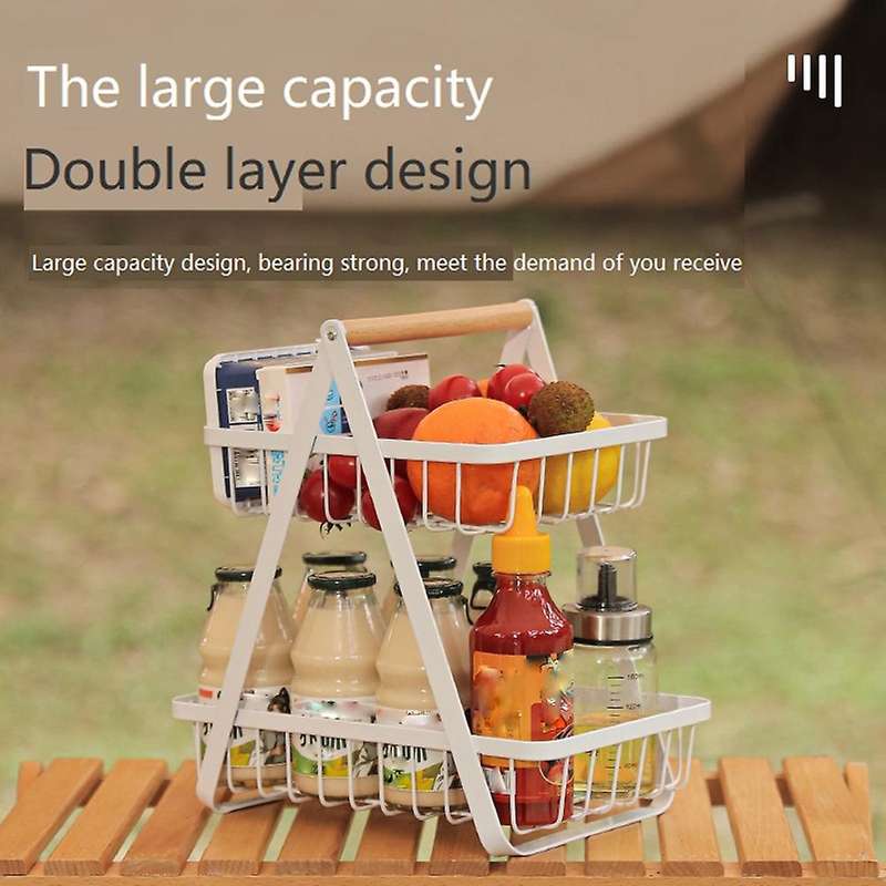 Creative Iron Fruit Basket Kitchen Storage Double Layers, Black
