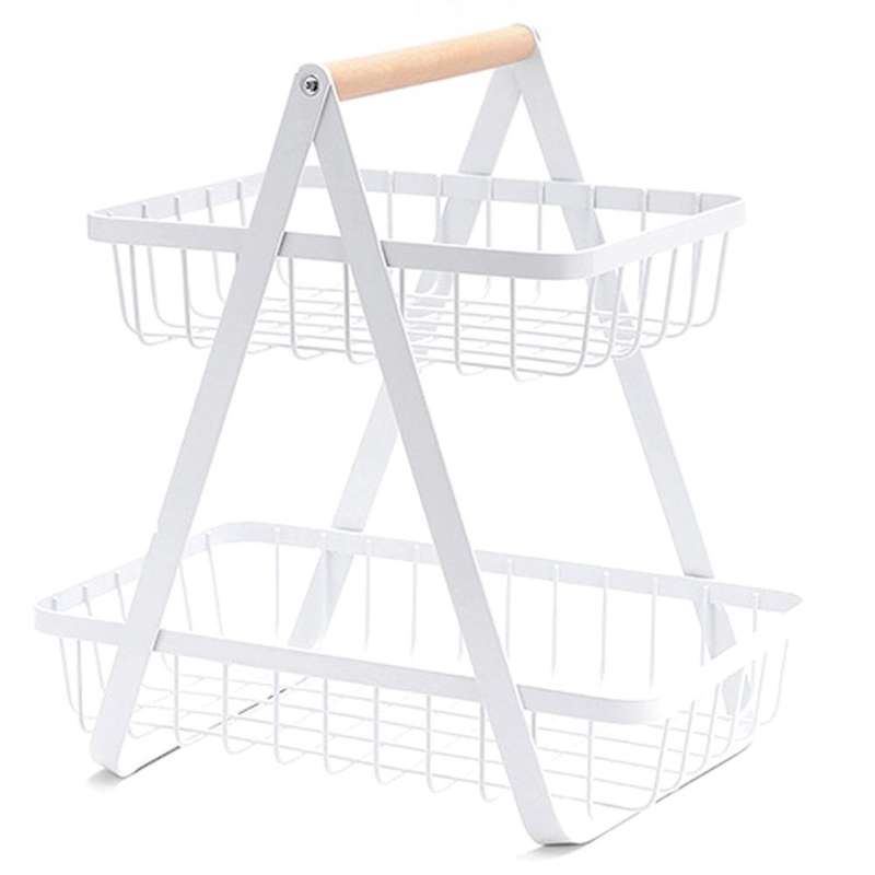 Creative Iron Fruit Basket Kitchen Storage Double Layers, Silver