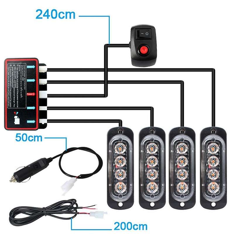 4pcs 4led Stroboscopes 12v Strobe Light (red-blue Light)