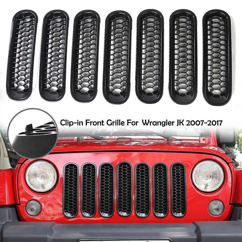 Front Grill Mesh Inserts Kit,for Jeep Wrangler Jk 2007-2017 Clip-in