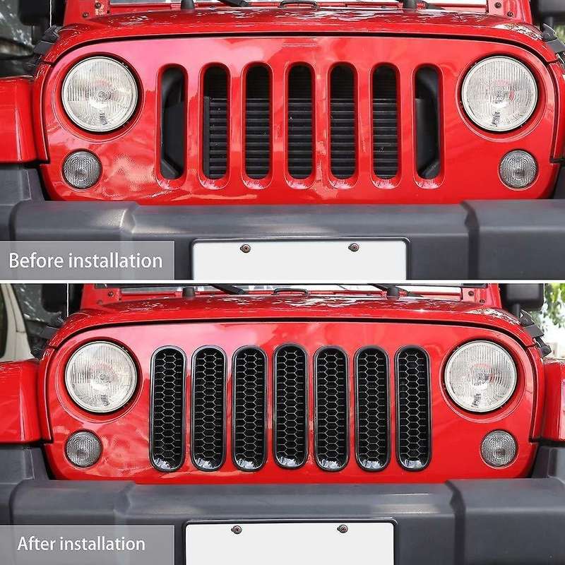 Front Grill Mesh Inserts Kit,for Jeep Wrangler Jk 2007-2017 Clip-in