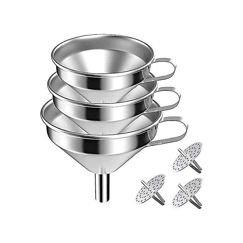3pcs Stainless Steel Wide Mouth Funnel with Filter for Bottle Canning