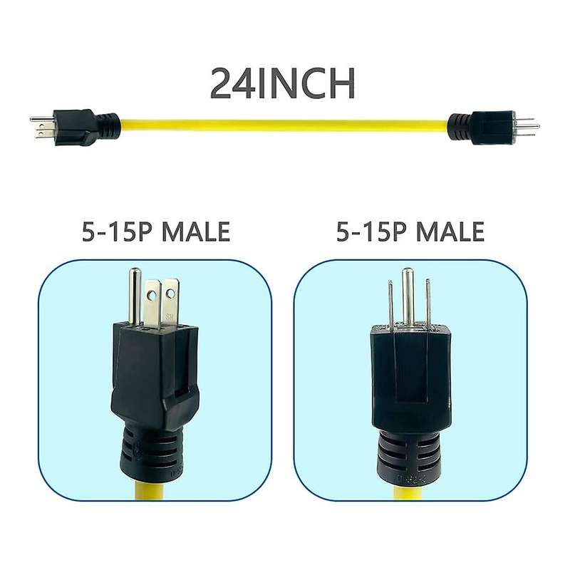 2 Pack 3 Prong Plug to Plug Male Double Cord, 125v 24inch Us Plug