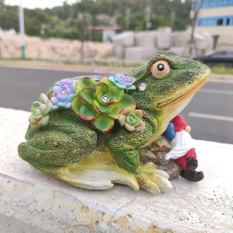 Frog Gnome Garden Statue with Light, Sculpture for Outdoor Decor