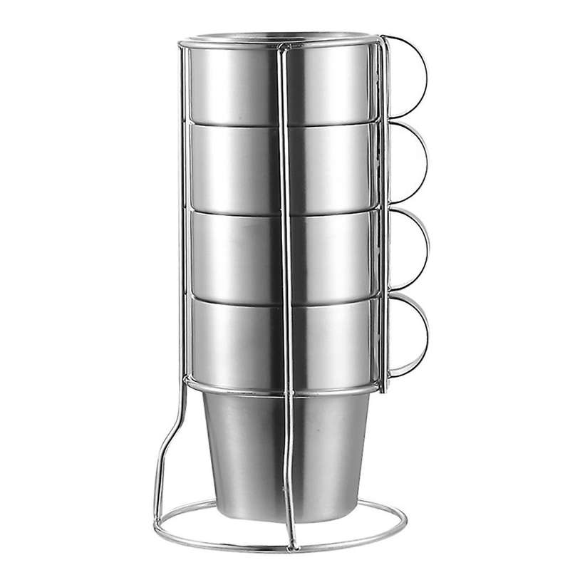 Stackable Coffee Cup Set with Cup Holder Anti-scald Cups, 4pcs Cup