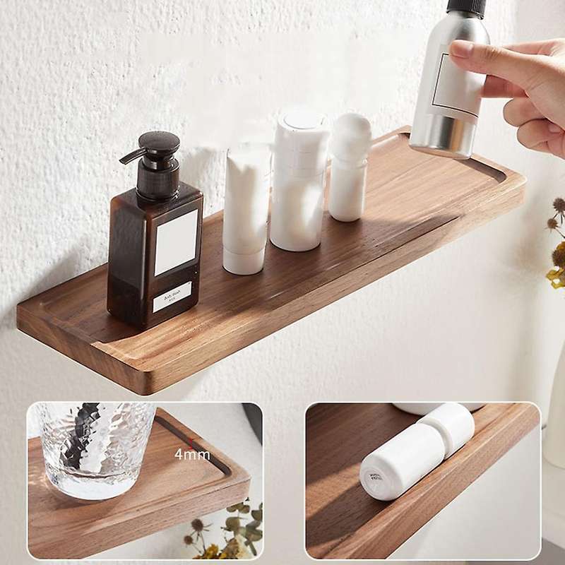 Walnut Wood Corner Storage Rack Bathroom Shelf Rectangle Shelves