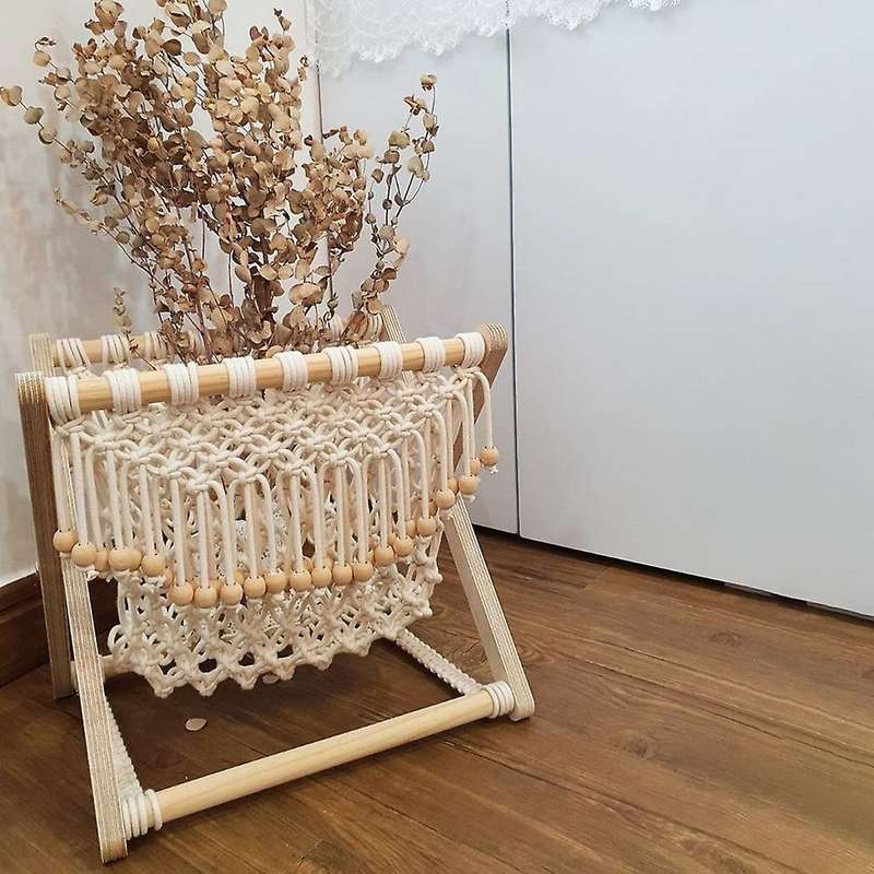 Macrame Magazine Rack Boho Magazine Holder Storage Standing Basket