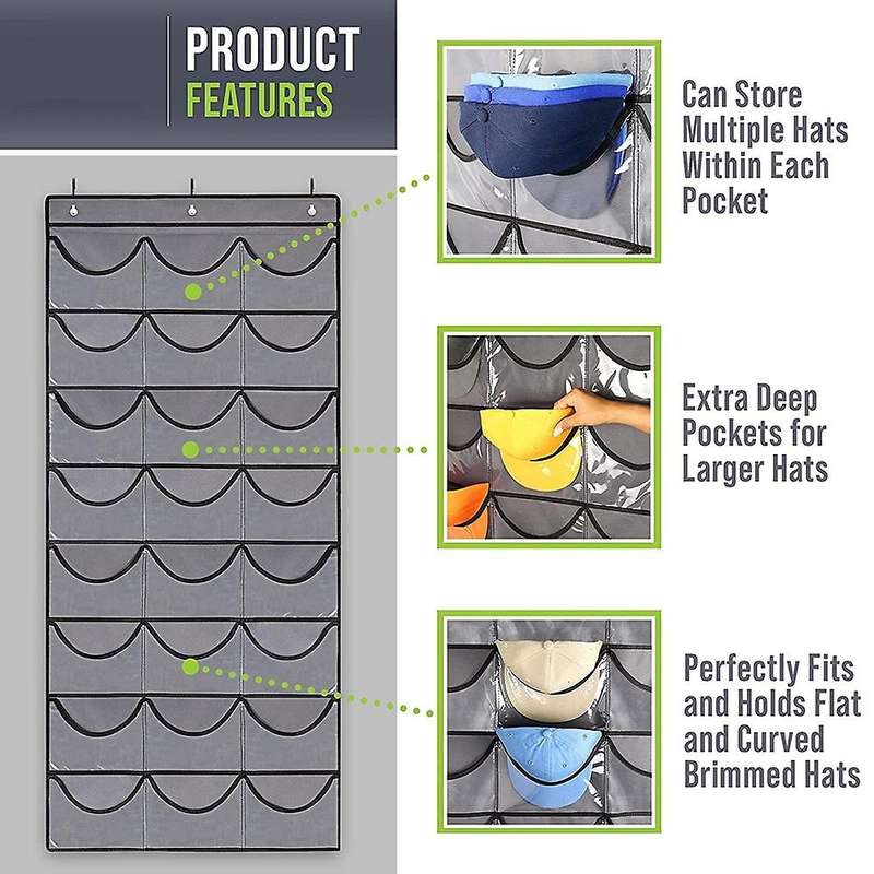 Hat Organizer Rack for Wall Or Door, 24 Pocket Hat Storage Holder