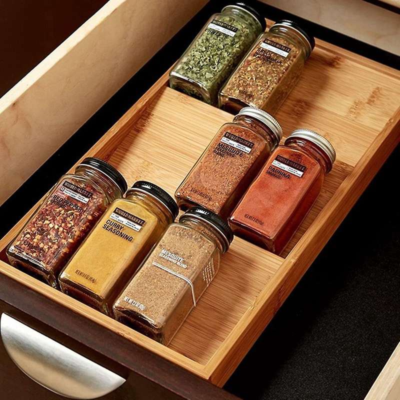 3-tier Bamboo Seasoning Drawer Tray Kitchen Supplies Drawer