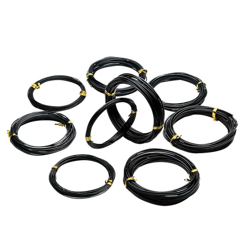10 Rolls Anodized Aluminum Bonsai Training Wire In 5 Sizes - Black