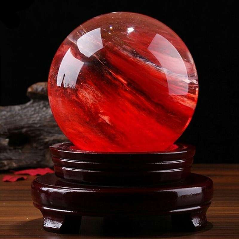 80mm Red Citrine Calcite Quartz Crystal Sphere Ball Healing Gemstone