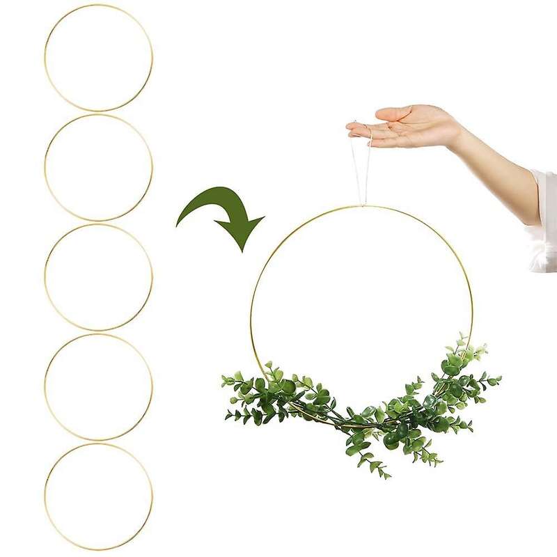 5 Pack 14 Inch Large Metal Floral Hoop Wreath Macrame Gold Hoop Rings