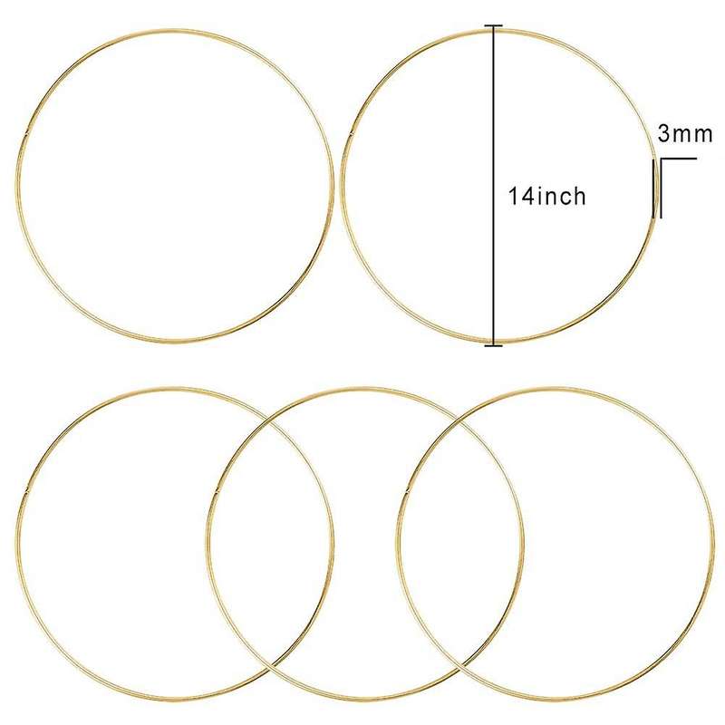5 Pack 14 Inch Large Metal Floral Hoop Wreath Macrame Gold Hoop Rings
