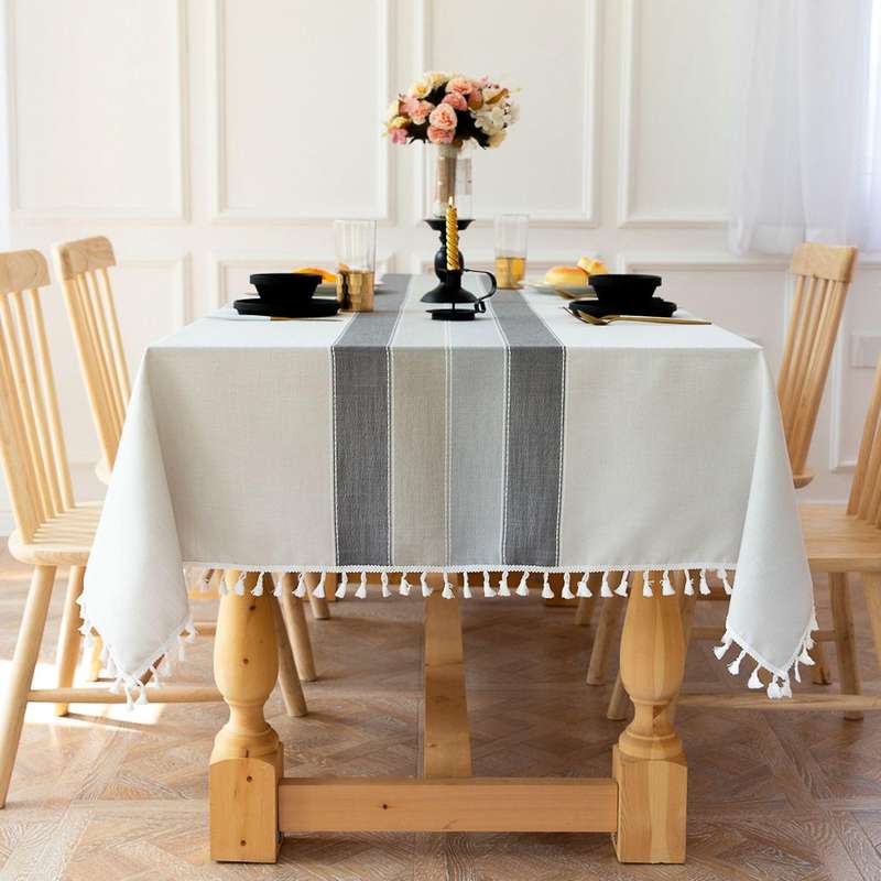 Cotton and Linen Tablecloth Decoration Wedding Table Cloth Light Gray