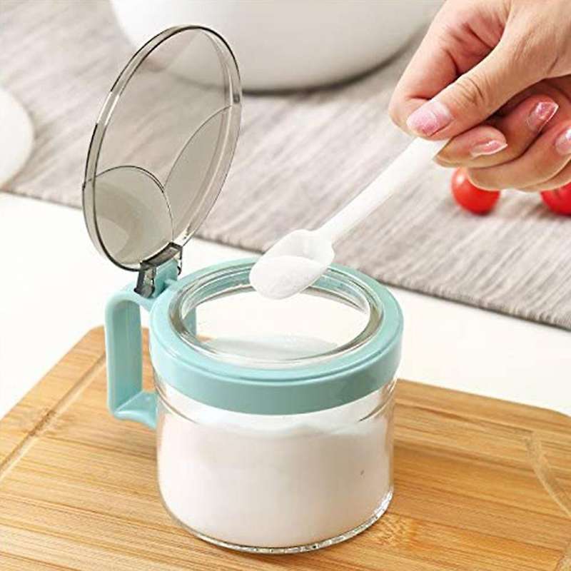 Condiment Container Seasoning Box Glass with Spoon,seasoning Box