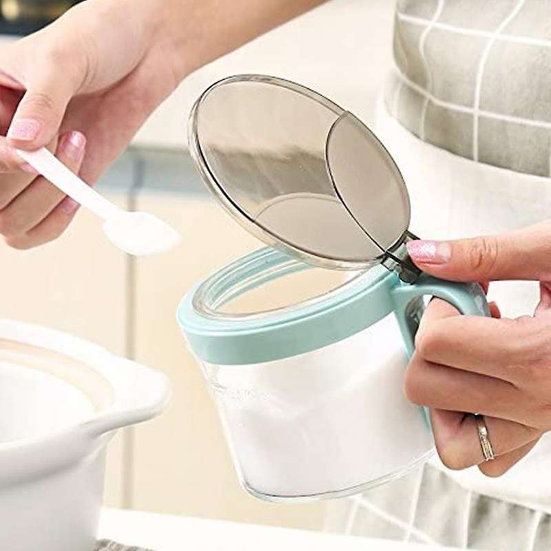 Condiment Container Seasoning Box Glass with Spoon,seasoning Box