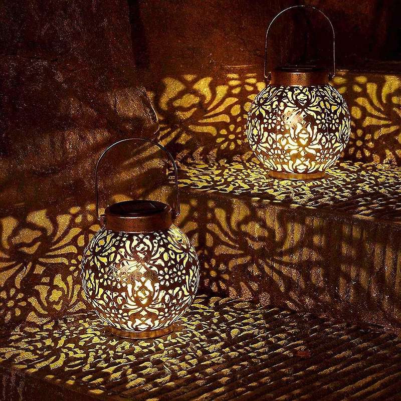 Set Of 2 Solar Lantern Outdoor Hanging Decorative Light(copper Color)