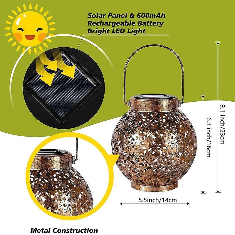 Set Of 2 Solar Lantern Outdoor Hanging Decorative Light(copper Color)