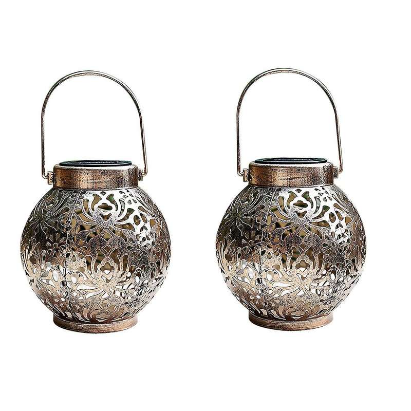 Set Of 2 Solar Lantern Outdoor Hanging Decorative Light(copper Color)