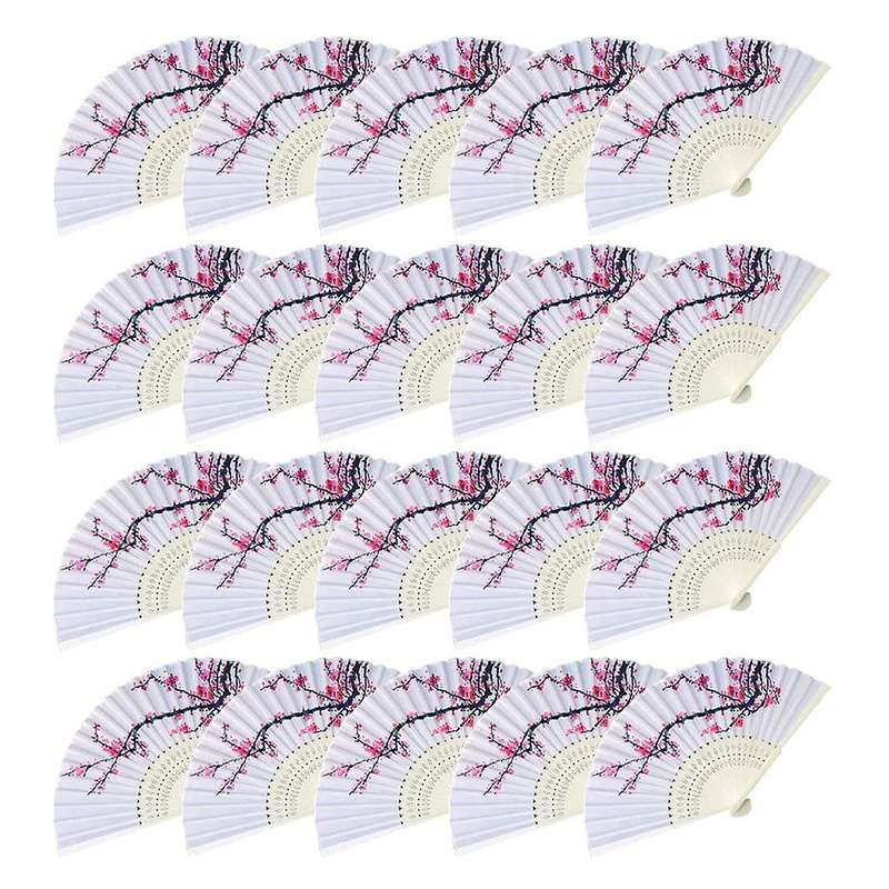 20 Pieces Cherry Blossom Design Silk Folding Hand Fan Wedding Gifts