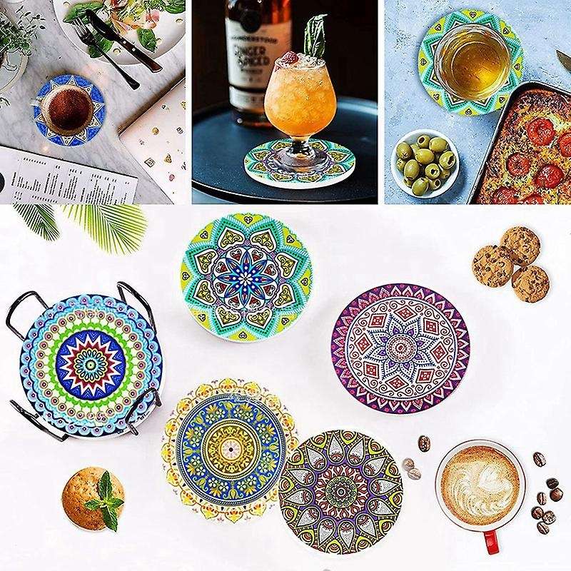 8 Pcs Absorbent Ceramic Stone Coaster with Cork Base