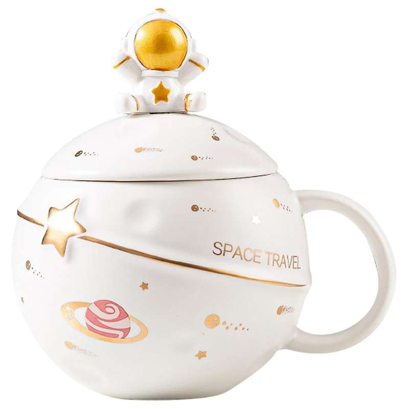 Cute Astronaut Mug with Lid & Spoon, Mug for Coffee, White