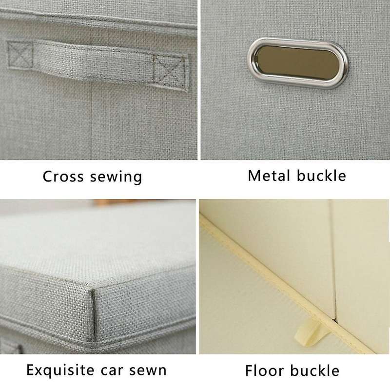 Large Capacity Cotton Linen Folding Storage Box with Lid Grey