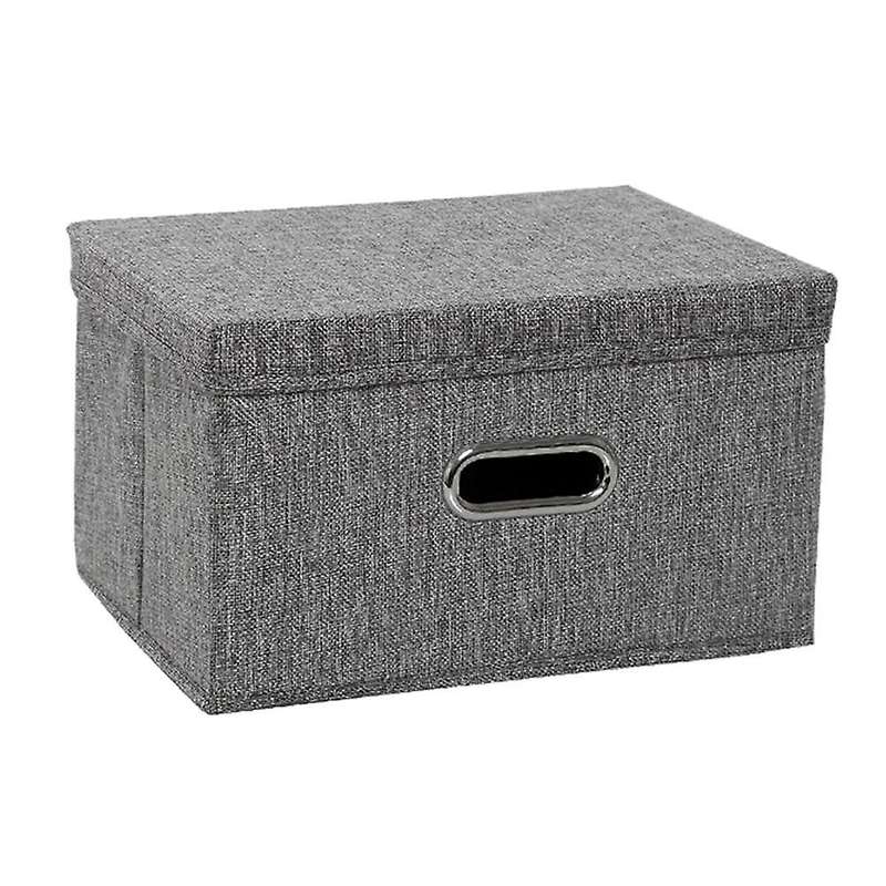 Large Capacity Cotton Linen Folding Storage Box with Lid Grey