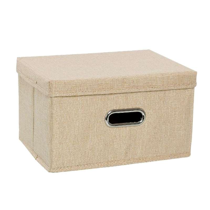Large Capacity Cotton Linen Folding Storage Box with Lid Beige