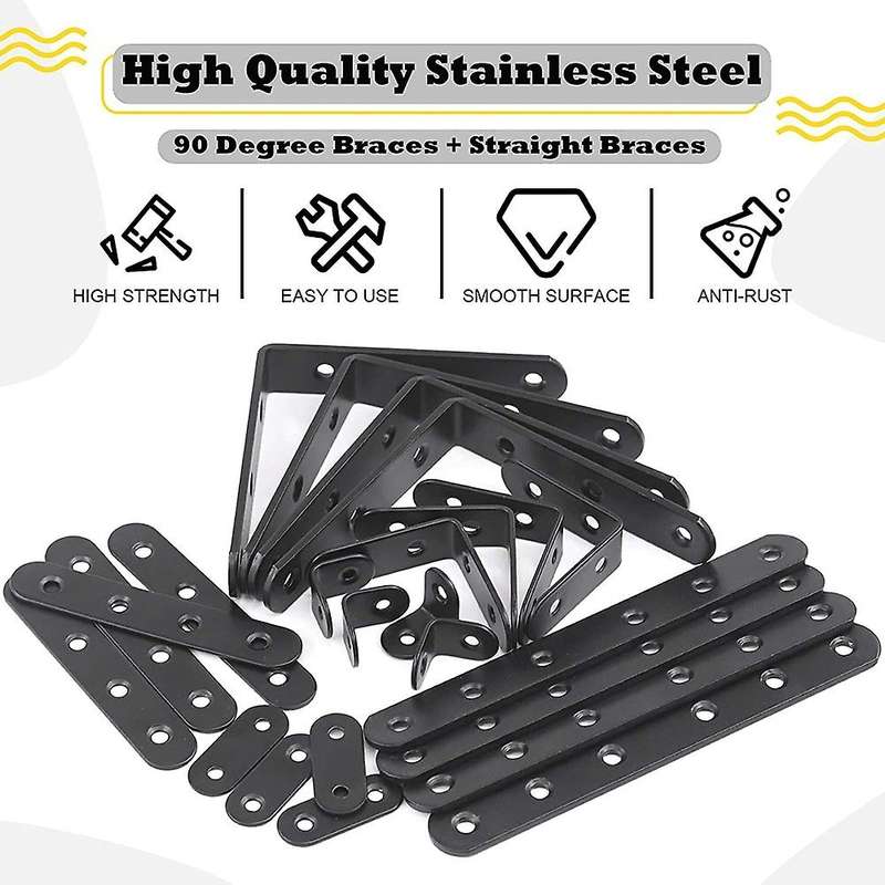 24 Pack Stainless Steel Black L Bracket with Screws for Joist Support