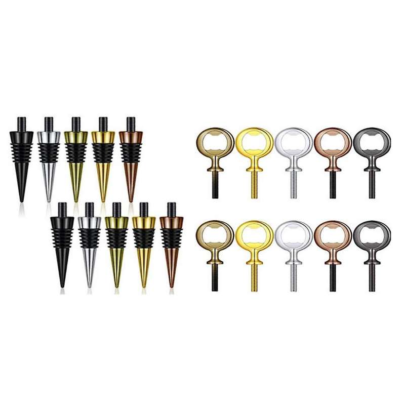 10pcs Metal Wine Stopper and 10pcs Stainless Steel Bottle Opener Set