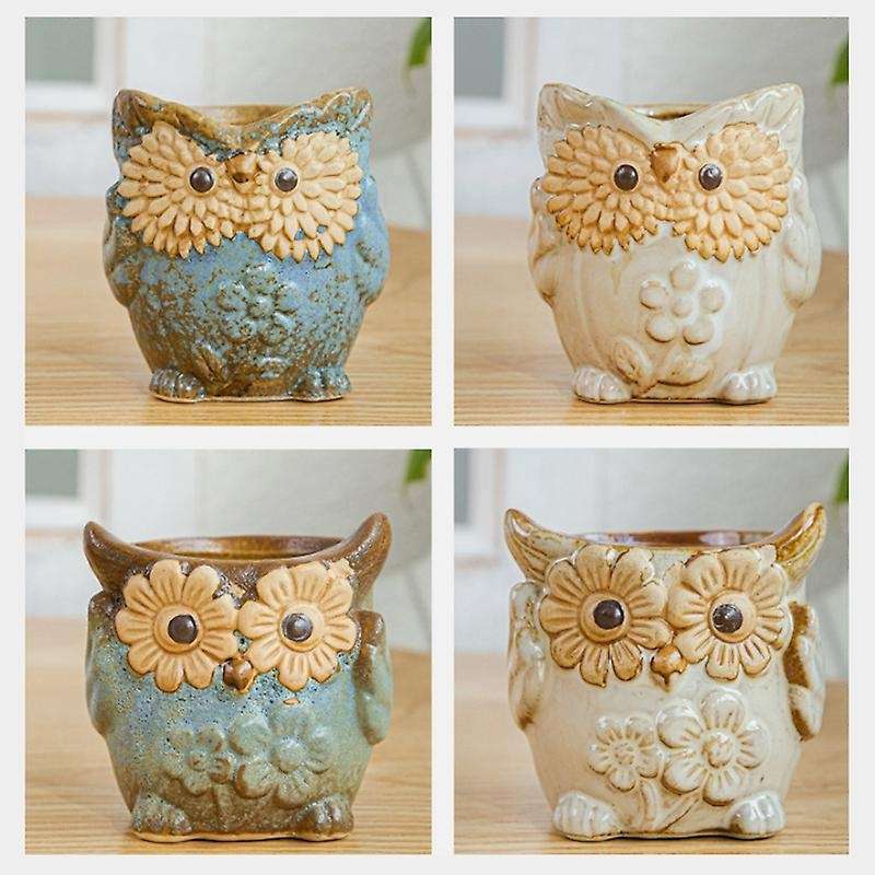 Owl Small Flower Pot Vase for Flowers Home Decor Loft Gifts 6pcs,blue