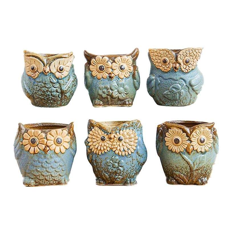 Owl Small Flower Pot Vase for Flowers Home Decor Loft Gifts 6pcs,blue