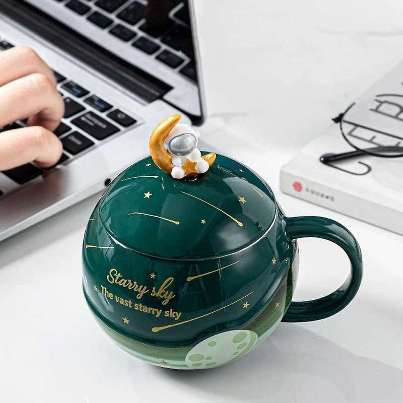 Kids Ceramic Mugs 420ml Planet Tea Cup with Lid Astronaut Mug -1