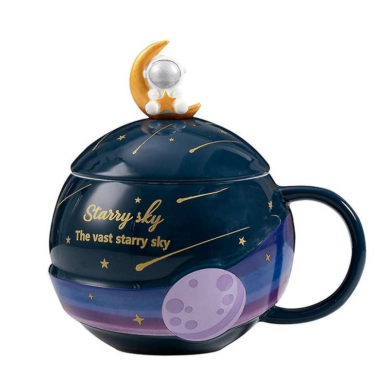 Kids Ceramic Mugs 420ml Planet Tea Cup with Lid Astronaut Mug -1
