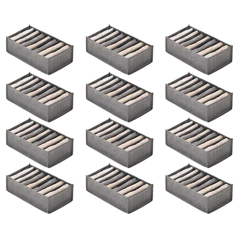 12 Pcs Grey Storage Boxes for Drawers Cupboard Dresser Small 7 Grids