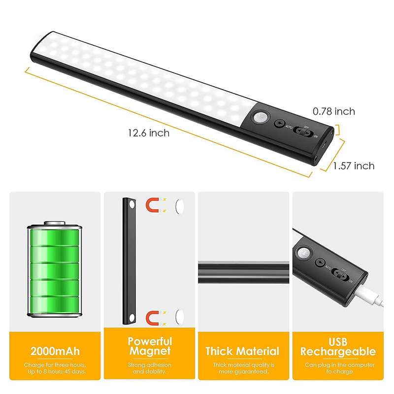 Under Cabinet Light 50 Led Closet Lights Rechargeable Stick-powered