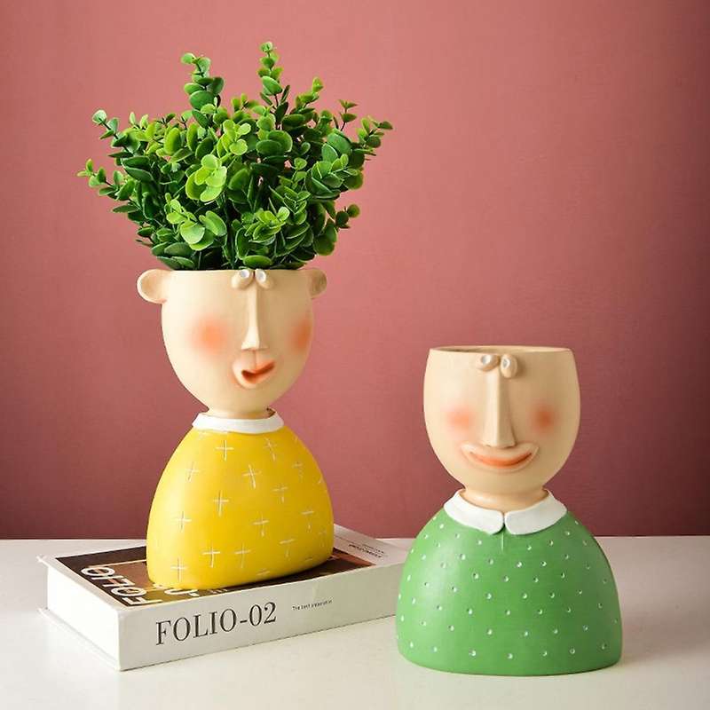 Resin Cartoon Body Art Abstract Flower Pot Sculpture Decoration-c