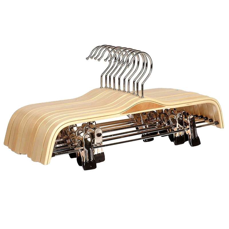 10 Pack Wooden Trousers/skirt Hangers with Coat Clothes Hangers