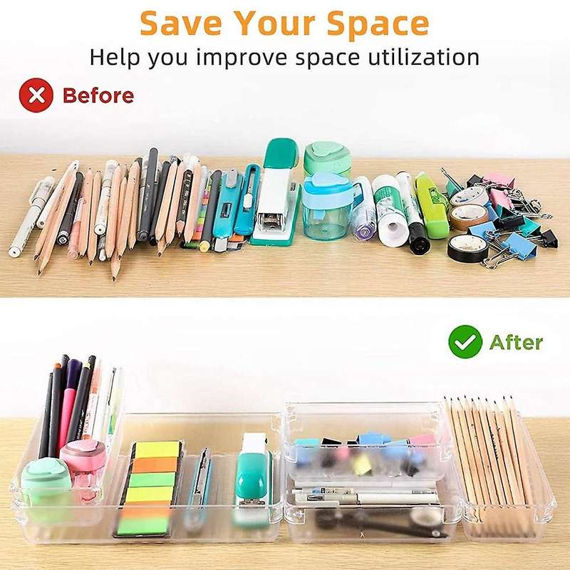 10 Pcs Desk Drawer Organiser Trays, 5-size Versatile Storage Boxes