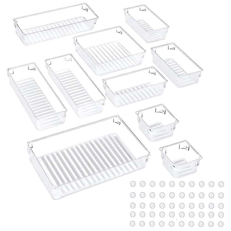 10 Pcs Desk Drawer Organiser Trays, 5-size Versatile Storage Boxes