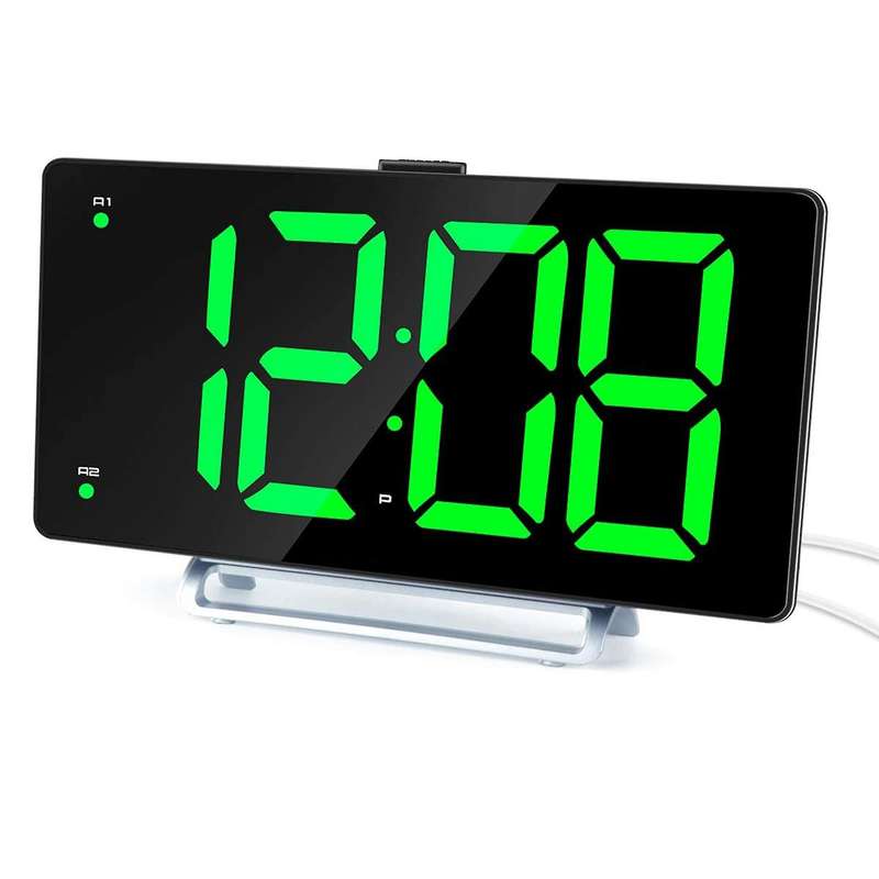 Led Digital Display Dual Alarm with Usb Charger Port Simple Green