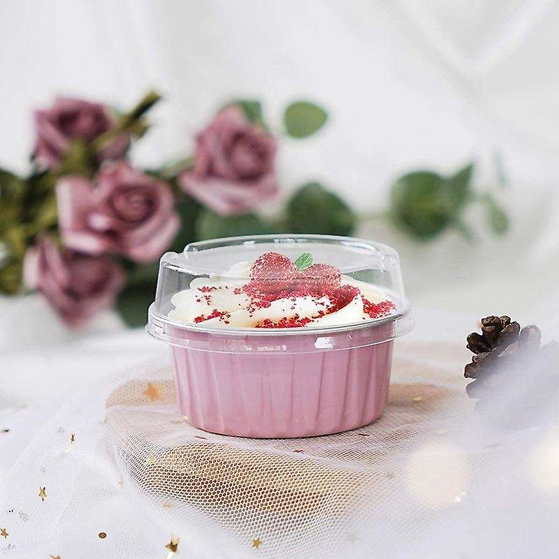 100pcs 5oz 125ml Cake Baking Cups with Lids Aluminum Foil Blue-green