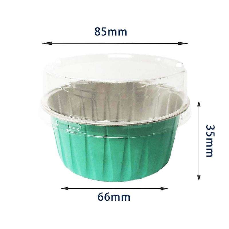 100pcs 5oz 125ml Cake Baking Cups with Lids Aluminum Foil Blue-green