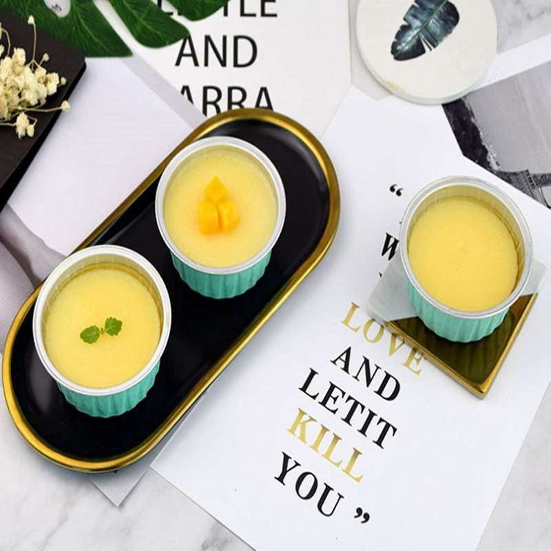 100pcs 5oz 125ml Cake Baking Cups with Lids Aluminum Foil Blue-green